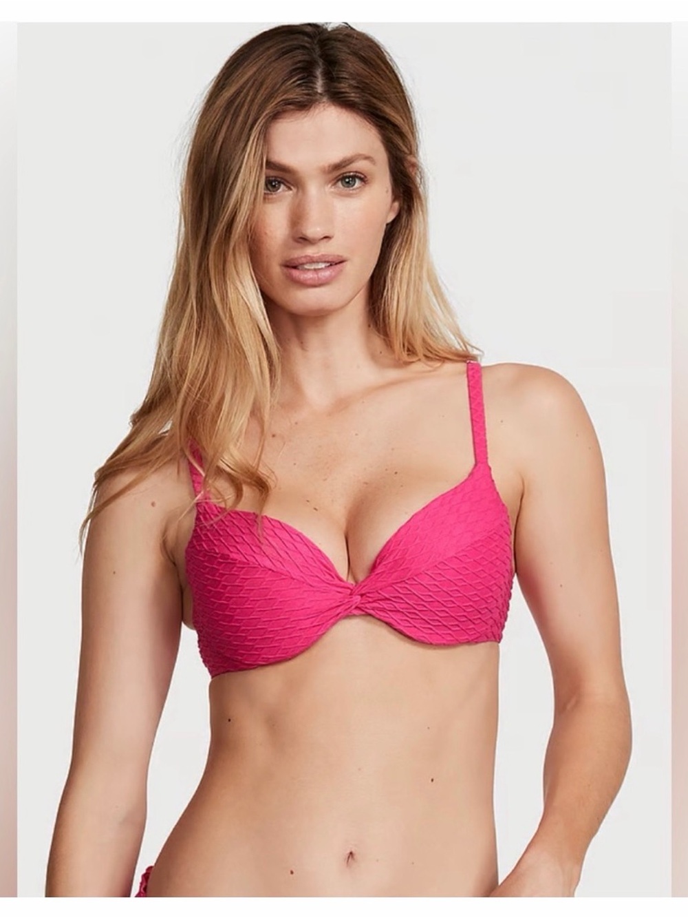 Victoria secret fishnet pink textured twist front push up bikini top